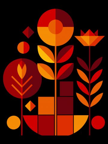 Abstract Botanical Bauhaus Composition in Red and Orange