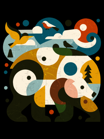 Abstract bear and nature inspired by Picasso