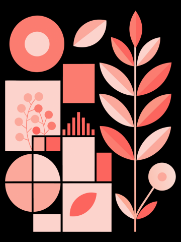 Abstract botanical Bauhaus Composition Peach