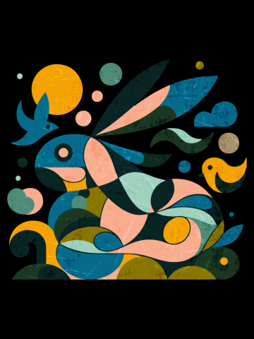 Abstract rabbit and nature inspired by Picasso