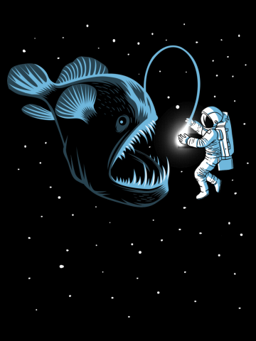 Abyssal fish hunting an astronaut