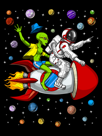 Alien Astronaut Riding Rocket
