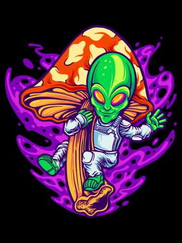 Alien Flying On A Magic Mushroom