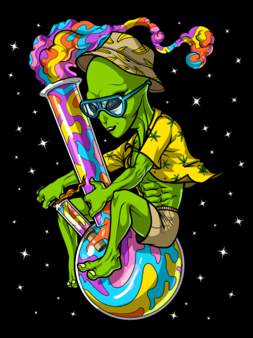 Alien Hitting Weed Bong