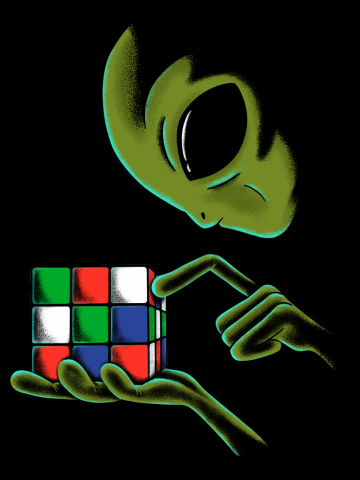 Alien with cube