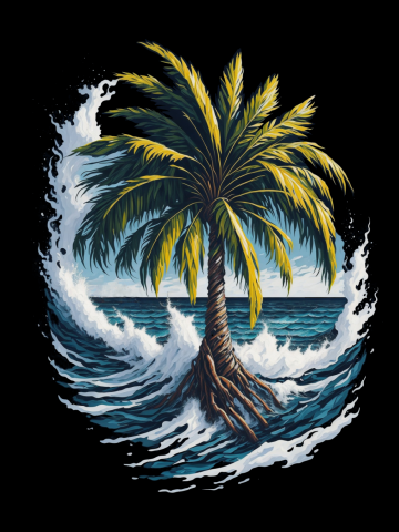Artistic Palm Tree and Wave