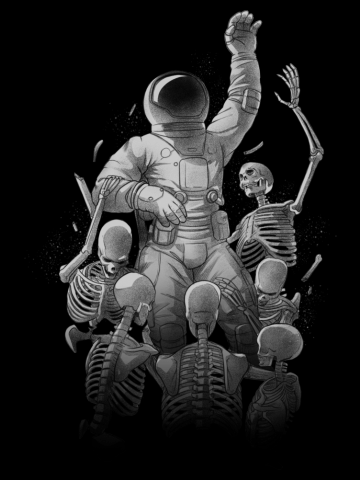 Astronaut Skeleton Scaping Hell