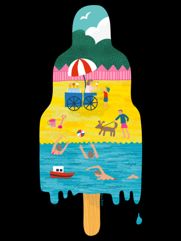 Beach Life - Cute Beach scene on a dripping Ice Lolly