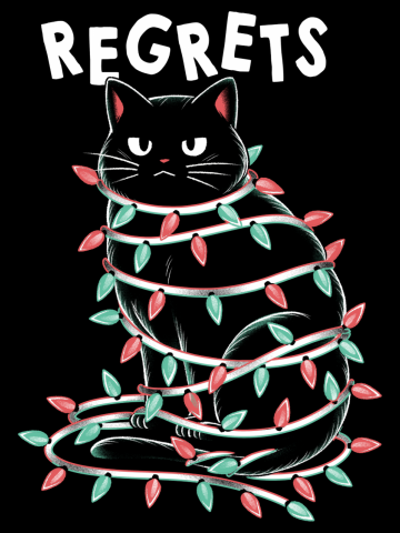 Black Cat Tangled Up on Christmas Lights