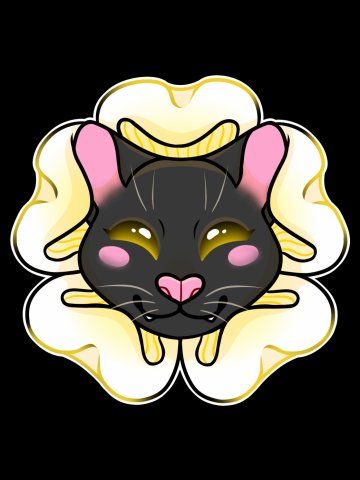 Black Cat with Yellow Flower