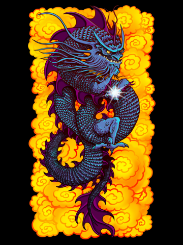 Blue Thinker Dragon (Draco Excogitatoris) in the Clouds of Fire