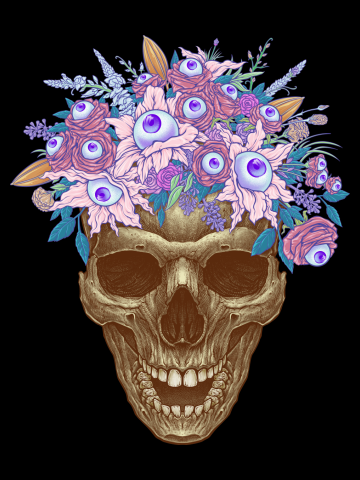 Bones and Botany Memento Mori Skull and creepy eyeball bouquet