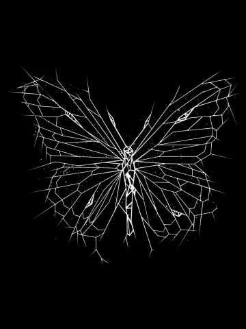 Broken Glass Butterfly Black and White