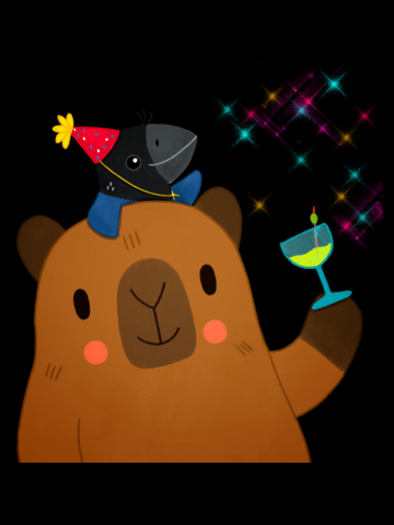 Capybara and Bird celebrating