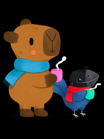 Capybara and Bird enjoying hot chocolate