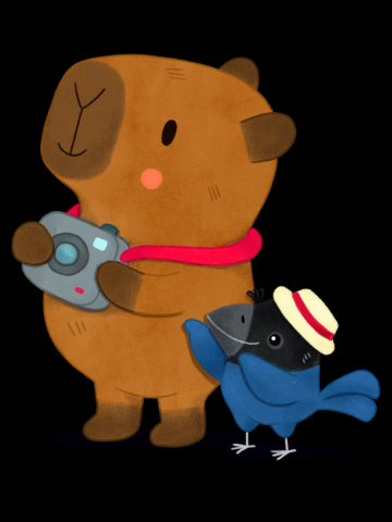 Capybara and Bird touristing in the city