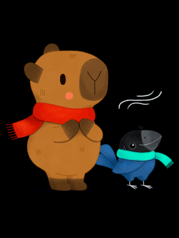 Capybara and Bird wearing scarves