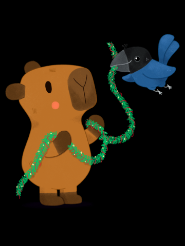 Capybara and Bird with Christmas Decoration