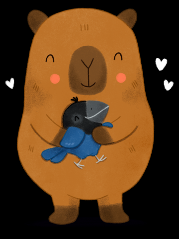 Capybara hugging bird