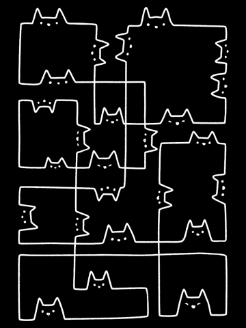 Cat Lines Geometric Cubism Black and White