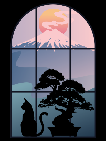 Cat and Bonsai in Mt. Fuji