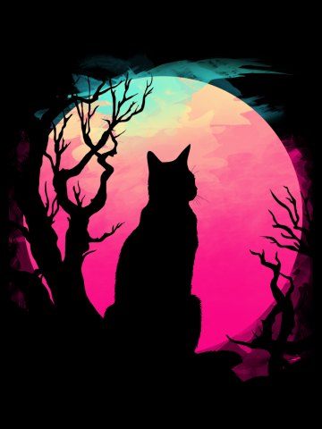 Cat under the moon