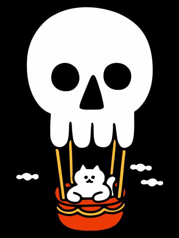 Cat up in Skull Balloon