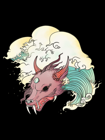 Chinese Dragon With Great Wave Surreal Artwork