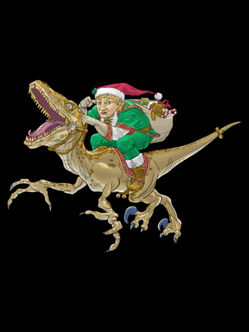Christmas Elf Riding a Velociraptor