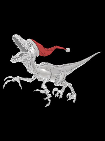 Christmas Velociraptor Black and White