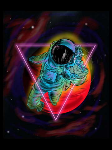 Colorful astronaut reaching out retro