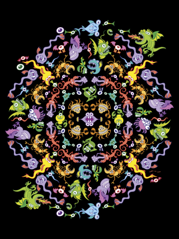 Colorful monsters posing for a terrific pattern design