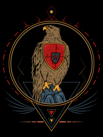 Colorful wildlife badge with vector eagle detailed illustration
