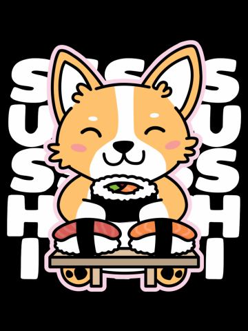 Corgi Eating Sushi Cute Kawaii Foodie Dog
