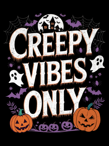 Creepy Vibes Only Halloween Design with Ghosts and Pumpkins