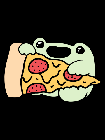 Cute frog holding a pizza