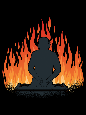 DJ Silhouette Spinning Fire - Club Rave EDM Music DJing