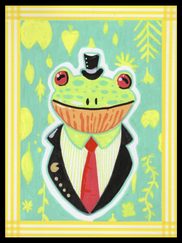 Dapper Green Tree Frog Man in a Tuxedo