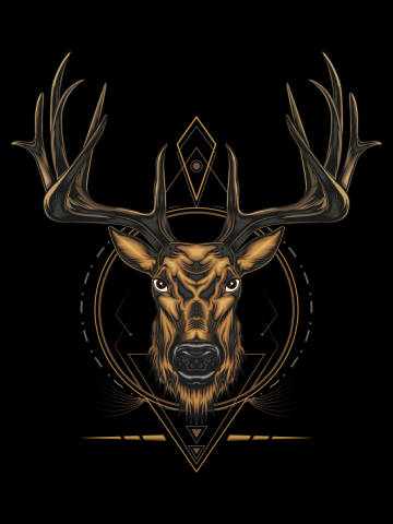 Deer head illustration with ornament design in serious face
