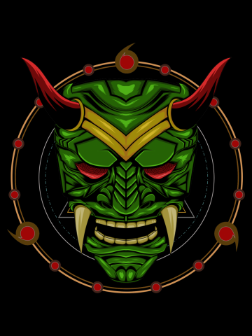 Devil face illustration. head of demon. Japanese demon mask.