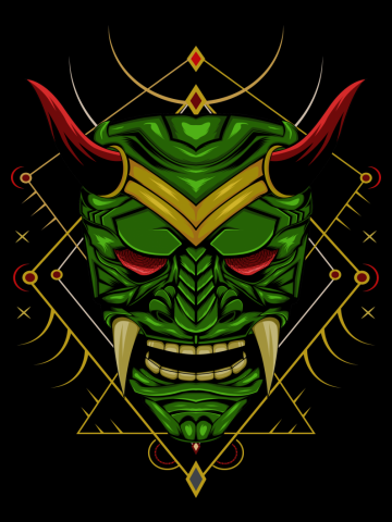 Devil face illustration. head of demon. japanese demon mask.