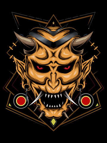 Devil face illustration. vector head of demon. japanese demon mask.