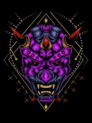Devil face vector illustration. head of demon. japanese demon mask.