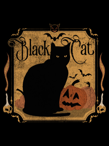 Distressed, Vintage Halloween Black Cat and Pumpkins
