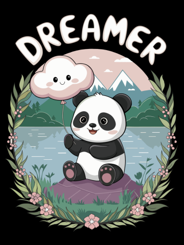 Dreamer Cute Panda and Cloud Balloon Kids Design