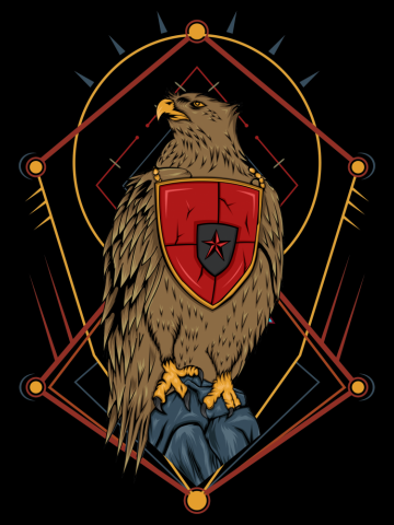 Eagle emblem illustration. World symbol of freedom. Retro color logo of falcon. Eagle detailed logo.
