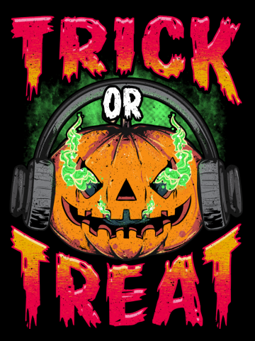 Evil Pumpkin with Headphones Trick or Treat Funny