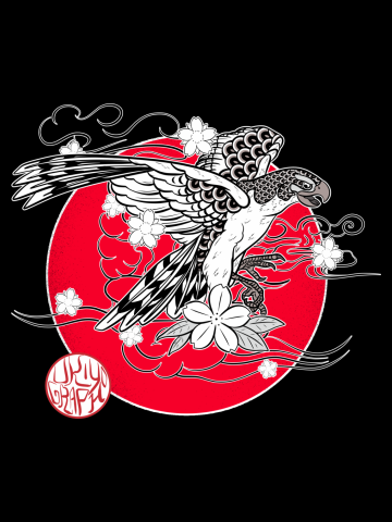 Faucon japonais et les fleurs de cerisier