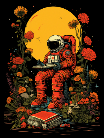 Floral Astronaut Book Reading