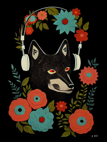 Floral Musical Wolf